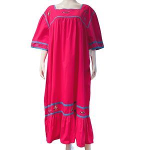 Vintage House Patio Dress 1X Hot Pink Embroidered Mumu New Victorian Era Brand